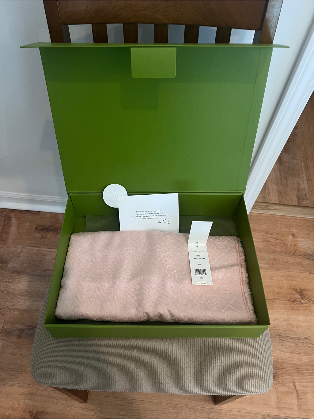 Tory Burch Pink Logo-Patterned Jacquard Travelers Scarf In Gift Box
